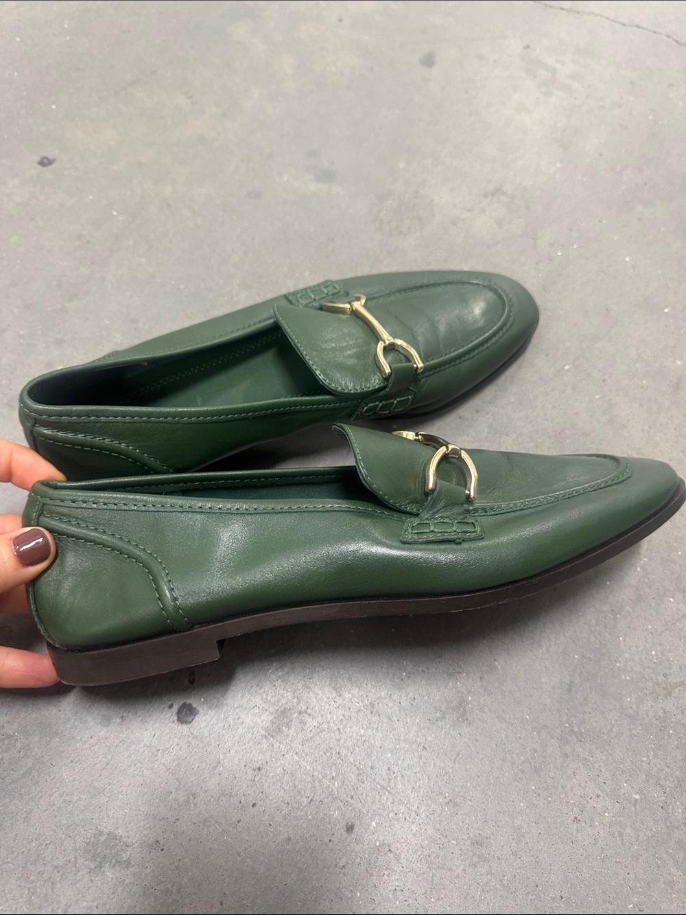 ZARA Leather Loafers in emerald green, size 9